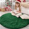 Homaxy Tappeto a pelo lungo, morbido, con fondo antiscivolo, lavabile, per il soggiorno, la cameretta dei bambini, la camera da letto - 160 cm rotondo, Verde Scuro