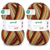 120 Gründl Lana - Big Mamma Print - Lana XXL per lavorare a maglia - Gomitolo grande 400 g / 1040 m - Gradiente di lana in 100% poliacrilico - senape-zucca-rame-fulvo-muschio (Confezione da 2)