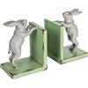 Creative Co-Op Set di 2 fermalibri decorativi a forma di coniglio, in metallo pressofuso, colore: verde e grigio