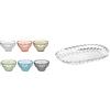 Guzzini Fratelli, Set 6 Copette, Tiffany, Multicolore, 12 cm & Vassoio a Servire Piccolo Tiffany, Trasparente, 32 x 22.5 x h3 cm