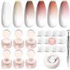 Shining She Smalto Semipermanente Unghie, 6 Colori Nude Rosa Chiaro Pat Painting Smalti Gel per Unghie UV LED Francese Manicure Art Blusher Effetto Gradiente con 100 Spugne e Pinzetta per Manicure