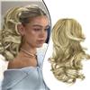 Dcbaboo Coda Capelli Extension con Pinza Posticci per Capelli Ricci 30cm Extension Coda Finta Corta Coda di Cavallo Capelli Mossi Ponytail Sintetici Naturali Ondulati, Sandy Blonde & Biondo Candido