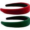 Guiguishiny 2 Cerchietti per Capelli Donna in Velluto Imbottito, Fasce Capelli Vintage Retrò, Cerchietti Morbidi ed Eleganti per Donne e Ragazze, Accessori Capelli Moda (Verde + Rosso)
