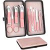 ZIZZON, mini set per manicure da viaggio, set 10 in 1, in acciaio inox, per pedicure e cura della pedicure, con custodia rosa