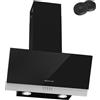 SOONYE Cappa aspirante inclinata 60 cm, potenza di estrazione 350 m³/h, 3 velocità, filtri a carbone inclusi, illuminazione a LED, scarico o riciclaggio, cappa da cucina nero