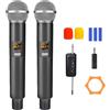 PORFOYO Microfono wireless, microfono karaoke, doppio microfono wireless, microfono con ricevitore ricaricabile, microfono wireless portatile per feste, matrimoni, presentazioni, canto, karaoke, portata 50m