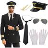 LaVenty Capitano d'aereo Costume Pilota di linea Cappello Accessori per adulti adolescenti Capitano Halloween Party Cosplay Forniture Occhiali da sole (nero 1)