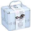 Touch Of Beauty Valigetta per trucco, colore argento, organizer per cosmetici, con manico e serratura a chiave, 18 x 15 x 15 cm, interno rivestito in pile, facile da trasportare, in alluminio, Na,