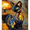 TaimeiMao Lampada Gatto, Vetrata Luce Notturna Gatto, Resina Colorata Decorazione Vintage Lampada A Forma Di Gatto, Luce Notturna A LED Colorata Decorativa Per Camera Da Letto A Casa