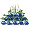 Kisflower 12Pcs Rose Fiori Artificiali Realistici Fiori a Stelo Singolo Bouquet di Rose di Seta per Decorazioni per la casa di Nozze (Blu sfumato)