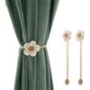 Lewondr Fermatende Raccoglitenda in Tessuto Lino Forma a Fiore 2 Set con Calamita, Dimensione Filo 40 cm, Accessori Tende, Decorazioni Finestre, Fermatende per Camera da Letto, Casa- Bianco - Beige