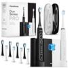AquaSonic Duo Pro,Spazzolino da denti elettrici con doppio manico ultra sbiancante 40.000 VPM, base di ricarica wireless e igienizzante UV, 10 testine ProFlex e 2 custodie da viaggio