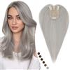 Elailite Hair Topper Donna Capelli Veri Clip in Silk Lace Grigio Protesi Toupee Toupet con Frangia Laterale (Handmade Base 8x11.5cm) 25cm 27g