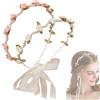 Nucalt 2 Pezzi Cerchietti Capelli con Fiori e Perle - Corona di Fiori Rosa/Beige per Bambina e Donna, Accessori Eleganti per Nozze, Feste e Viaggi