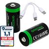 PATONA 2x Premium Batteria 3450mWh 1.5V USB-C LR14 Baby C ricaricabile con 1-a-2 cavo-USB-C per radio, torce elettriche, illuminazione