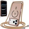 Coalbooliy Cover Magnetica per iPhone 17 Pro max con Cordino,Compatibile con Mag-Safe, Custodia Traslucida Opaca Posteriore Sottile Antiurto con Laccio Collo Tracolla Corda Cinghia Case,Marrone