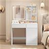 VASAGLE KAILYN Collezione - Tavolo da Toeletta con Specchio LED 3 Colori, Stazione di Ricarica Integrata, Cassetti e Portagioie, Largo 90 cm, per Camera da Letto, Bianco Nuvola RDT134WB01