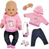 Carreuty 5 pezzi vestiti per bambole da 35 a 43 cm, abbigliamento frangia rosa, abbigliamento per bambole da 14 a 18 pollici, ragazzo e ragazza, 1 pony, 1 felpa con cappuccio, 1 calzino, 1 paio di occhiali, 1
