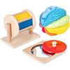 Adena Montessori Montessori Baby Toys Play Kit Montessori Mirror Peekaboo Knob Puzzle, Medium Spinning Drum and Rainbow Fabric Ball Kit Toys for 6-12Months Toddler (Play Kit 1)