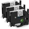 Upwinning Tze-231 Etichettatrice nastri 12 mm compatibile con Brother P-Touch etichettatrice 1000 H108 H100R H110 1010 1005 PT-H107B H200 D210VP P300BT, Tze 12 mm Nastro, 3x