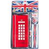 Generic Kit scolastico London Souvenirs Set di cancelleria per la scuola, design con icone britanniche, astuccio con righello, gomma, temperamatite e matita (telefono)