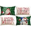 Artscope 4 Pezzi Federe Cuscini di Natale Cuscino Decorativo in Lino Natalizi per la Decorazione Domestica Soggiorno Camera da Letto Divano 40x60cm (Verde - Coppia di Babbo Natale e Popolo di Neve)