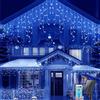 SUAVER Catena Luminosa Esterno Solare,Luci Natale Esterno Cascata 10M 300LED Luci Giardino Luce da esterno Impermeabile con Telecomando per Festival,Matrimoni,Feste,Giardini,Terrazze (Blu)