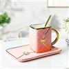 GBKDQQ Set di piattini con piattino e cucchiaio, tazza da caffè in ceramica, 310 ml, tazza per cappuccino, tazza per mocha, regalo per mamma, fidanzata, compleanno, San Valentino (rosa)
