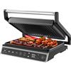 Olvy Piastra Grill con Touchscreen - Senza PFAS - 7 Programmi Automatici - Apertura 180° 1800W - Piastre Antiaderenti - Termostato & Timer - Piastra Panini & Tostiera in Acciaio Inox
