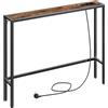 MAHANCRIS Tavolo Consolle da 100 cm, Consolle d'Ingresso con Prese e Porte USB, Tavolino Stretto per Divano, Corridoio, per Soggiorno, Camera da Letto, Corridoio, Marrone ACTHR968UE01