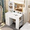 Vescence Toeletta, Scrivania Trucco con Specchio e luci led, Mobile Laterale 4 Cassetti Sinistri 6 Ripiani, Make up Vanity, Maniglia Diamante
