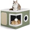 Shikha Letti pieghevoli per gatti da interno, 43 x 43 x 32 cm, grande cuccia per gatti con tiragraffi e palla da gioco, Cubo Gatto a 2 strati con morbidi cuscini bifacciali per tutte le stagioni, verde