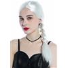 WIG ME UP-91800-ZA68 Parrucca Donna Carnevale Liscia Bianco Riga in mezzo Treccia folta