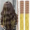 FESHFEN Tinsel Extension Capelli con clip, 12 Pezzi Glitter per Capelli Accessori da Festa e Look Fatina Kit Strass per Donne, Oro 50 cm