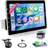 Rimoody Wireless Carplay 1 Din Autoradio 10.1 Pollici Touchscreen Girevole Autoradio con Android Auto Mirror Link Bluetooth FM/AM/RDS/EQ USB/AUX Comandi al Volante Telecamera Posteriore Microfono