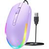 Seenda Mouse cablato, mouse retroilluminato a LED RGB con cavo USB da 1,5 m, 1600 DPI, silenzioso, ergonomico, portatile, per tutti i dispositivi abilitati USB, viola