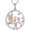 FJ Collana con ciondolo a forma di angelo custode, in argento Sterling 925, da donna, con pietra portafortuna, con zirconi, idea regalo per donne e ragazze, 22mm x 22mm, Argento sterling, Alessandrite