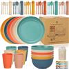 Chuboir Set da 60 pezzi, piatti da campeggio e ciotole per 6 persone, stoviglie infrangibili, piatti da portata in plastica leggera, ciotole, tazze, set di posate per campeggio, picnic, feste, camper,