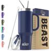 Greens Steel Beast - Bicchiere da 1500 ml (50 once), blu reale, riutilizzabile in acciaio inox, isolato sottovuoto | con + 2 cannucce e spazzola per la pulizia | Bottiglia da viaggio a doppia parete perfetta per