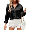 HANERDUN Camicia Donna Elegante Camicia Button Down in Raso di Seta Maglia a Tinta Unita Top