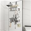 Nordswal Mensola da doccia sospesa in acciaio inox, con 4 ganci, organizer da bagno per shampoo, sapone e asciugamani, senza fori (argento, 2 livelli)