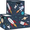Clastyle Set di 3 Cubi Portaoggetti Ripiegabili Spazio Cosmico Kallax Contenitori Stelle per Scaffale Scatole Portaoggetti Genitore per Libro Giochi, Razzo, 30x30x30 cm