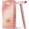 Jungle Culture HEXGRIP Rasoio di sicurezza da donna in oro rosa - Rasoio ecologico riutilizzabile in metallo per corpo e viso - Lame non incluse - Adatto a tutte le lame a doppio bordo - Guida per la