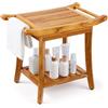 VEVOR Panca per Doccia in Teak 560 x 365 x 470 mm Sgabello per Doccia in Legno Impermeabile con Maniglia per Ripiano e Piedini Antiscivolo, Capacità di 136,1 kg per Bagno per Uso Interno ed Esterno