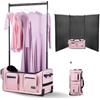 VEVOR Borsa Porta Abiti da Ballo con Ruote 730 x 430 x 380 mm, Valigia Porta Abiti con Tenda di Protezione della Privacy Pali per Tenda Borsa per Vestiti da Danza per Viaggi Gare, Rosa Opaco