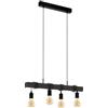 Eglo Lampada a sospensione LED Townshend, 4 luci, vintage, luce industriale da soffitto per sala da pranzo, legno nero e acciaio, FSC, attacco E27