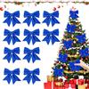 Smdbzda 10 Pezzi Fiocchi di Natale, 15x14cm Glitterati Fiocchi per Albero di Natale, Fiocchi di Natale per Albero, Fiocchetti Piccoli per Decorazioni, Ideale per Natale, Natrimoni, Regalo Decorare (Blu)