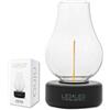 LEDbyLED Lampada Da Tavolo Nina Ricaricabile, Dimmerabile Senza Fili, Base Nera Gommata, Vetro Trasparente, 3 Livelli Di Luce, Fino A 80 Ore Autonomia, IP54
