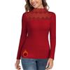 WOWENY, maglia termica a maniche lunghe da donna, con scollo a montante, in pile, con pizzo, elegante, calda, maglione a collo alto, sottogiacca per autunno e inverno, Nero , L