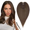Elailite Hair Topper Donna Capelli Veri Clip in Silk Lace Marrone Fegato Protesi Toupee Toupet con Frangia Laterale (Handmade Base 8x11.5cm) 30cm 35g #2A